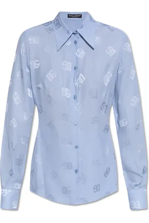 Dolce & Gabbana Bluzki, Kobieta, Niebieski, S, Jedwabna koszula