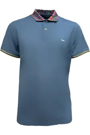 HARMONT&BLAINE Koszulki, Mężczyzna, Niebieski, L, Bawełna, Niebieski Męski Polo Z Wzorzystym Kołnierzem - XL
