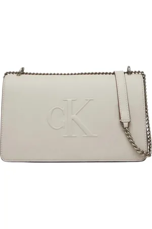 Calvin Klein Torebki, Kobieta, Beżowy, ONE SIZE, Elegancka torba z klapką i łańcuszkiem