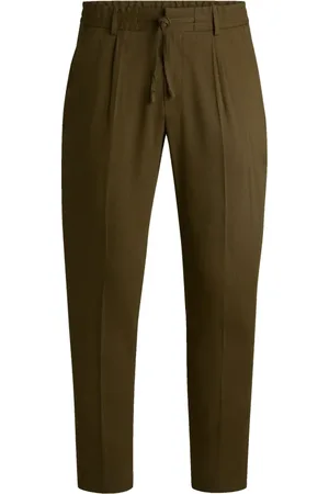 HUGO BOSS Spodnie, Mężczyzna, Zielony, 2XL, Spodnie z lnu w zwężanym kroju