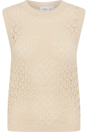 Saint Tropez Swetry, Kobieta, Beżowy, 2XL, Sweter z Okrągłym Dekoltem Wzór
