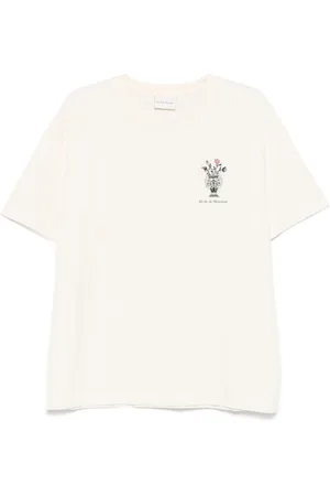 Drôle de Monsieur Koszulki, Mężczyzna, Biały, M, Bawełna, T-shirt z nadrukiem kwiatowym z okrągłym dekoltem