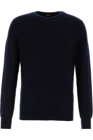 Ermenegildo Zegna Swetry, Mężczyzna, Niebieski, L, Kaszmir, Ciemnoniebieski Sweter z Kaszmiru