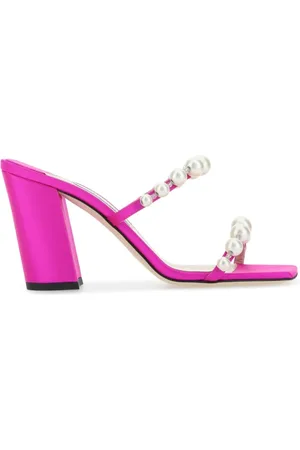 Jimmy Choo Buty, Kobieta, Różowy, 37 EU, Skóra, Fuksjowe satynowe klapki Amara 85