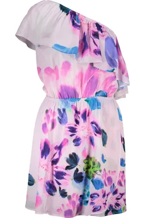 Desigual Sukienki, Kobieta, Wielobarwność, M, Elegancka Różowa Krótka Sukienka One Shoulder