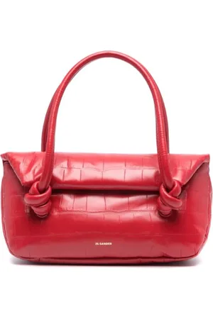 Jil Sander Torebki, Kobieta, Czerwony, ONE SIZE, Czerwona Torba Skórzana z Efektem Krokodylej Skóry