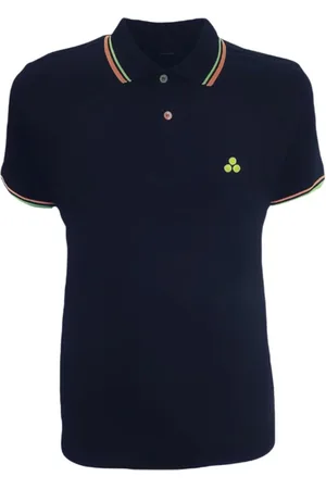 Peuterey Koszulki, Mężczyzna, Niebieski, L, Bawełna, Niebieski Polo z Fluorescencyjnym Logo