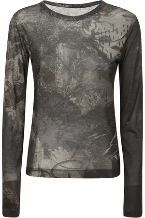 YOHJI YAMAMOTO Swetry, Kobieta, brązowy, M, Rayon, Khaki Sweter z Okrągłym Dekoltem i Długim Rękawem