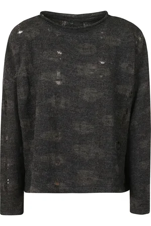 YOHJI YAMAMOTO Swetry, Kobieta, Czarny, M, Zniszczony Wełniany Kołnierz Krótki Rękaw