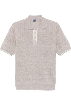 FEDELI Swetry, Mężczyzna, Beżowy, XL, Sweter Polo z Lnu i Bawełny