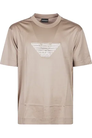 Emporio Armani Koszulki, Mężczyzna, Beżowy, 2XL, Koszulka z haftowanym logo