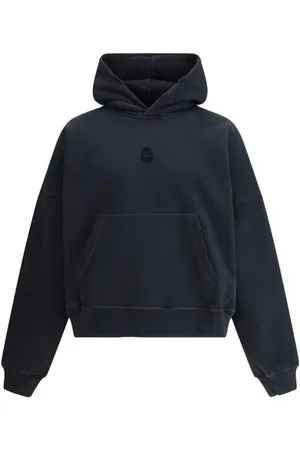 Alexander McQueen Bluzy, Mężczyzna, Czarny, M, Oversized Vintage-Style Skull Hoodie z kieszenią kangurką