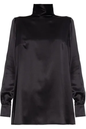 Dolce & Gabbana Bluzki, Kobieta, Czarny, S, Jedwabny top ze stójką