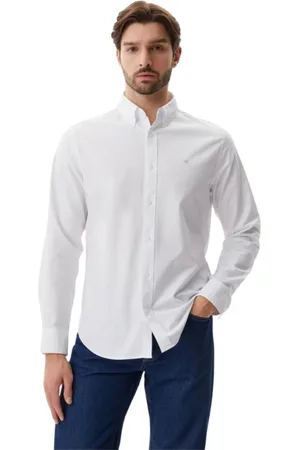 Calvin Klein Koszule, Mężczyzna, Biały, XL, Biała Polo Koszula z Długim Rękawem