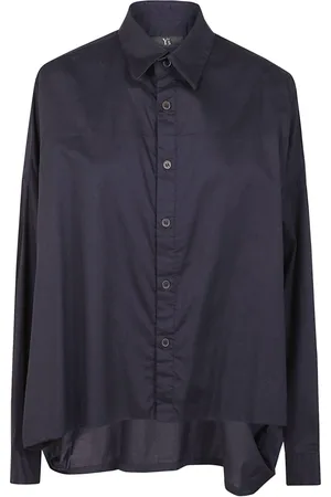 YOHJI YAMAMOTO Bluzki, Kobieta, Niebieski, M, Biała Bawełniana Koszula Zapięcie na Guziki Długi Rękaw