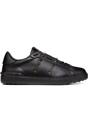 VALENTINO GARAVANI Buty, Mężczyzna, Czarny, 39 1/2 EU, Len, Czarne Skórzane Buty na Sznurowadła