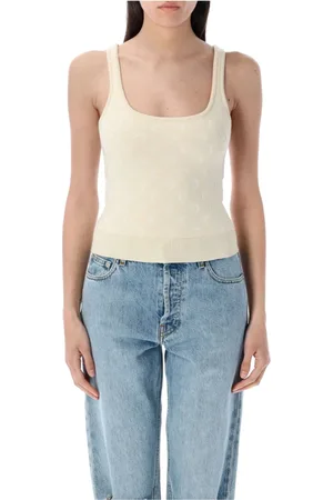 Marine Serre Koszulki, Kobieta, Beżowy, S, Top z dzianiny Moon Jacquard Off White