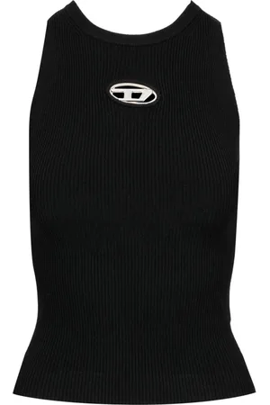 Diesel Koszulki, Kobieta, Czarny, M, Ryflowany Tank Top z okrągłym dekoltem