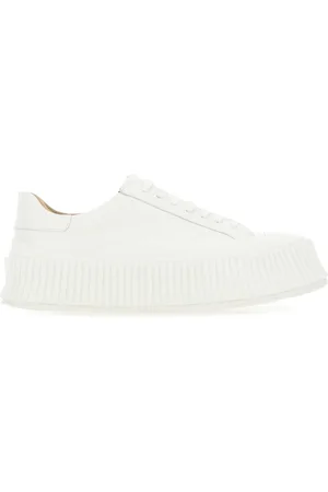Jil Sander Buty, Kobieta, Biały, 36 EU, Białe Skórzane Gumowe Sneakersy 4cm Podeszwa