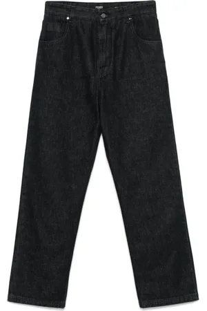 Fendi Spodnie, Mężczyzna, Czarny, W31, Czarne Klasyczne Spodnie z Logo Patch