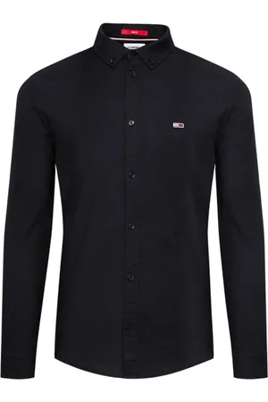 Tommy Hilfiger Koszule, Mężczyzna, Czarny, L, Czarna Koszula Slim Fit z Długim Rękawem