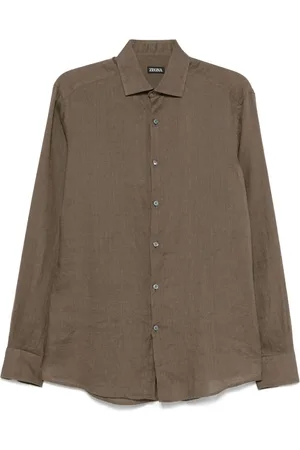 Ermenegildo Zegna Koszule, Mężczyzna, brązowy, M, Koszula lniana Made in Italy