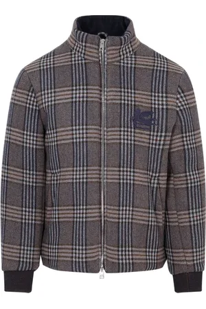 Etro Kurtki, Mężczyzna, Wielobarwność, M, Kaszmir, Niebieska Krata Kurtka Aw 23