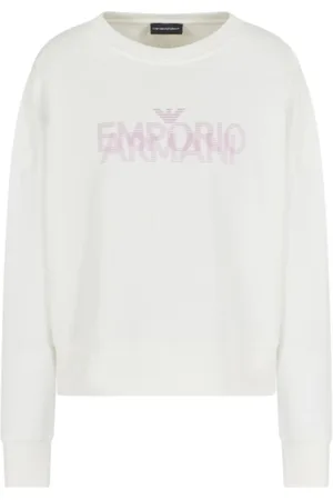 Emporio Armani Bluzy, Kobieta, Biały, S, Bawełna, Biała Bluza z Logo Francuski Frotte Bawełna
