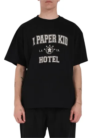 A PAPER KID Koszulki, Mężczyzna, Czarny, XS, Bawełniany T-shirt z nadrukiem logo