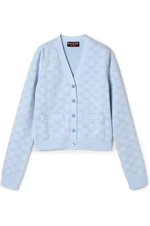 Gucci Swetry, Kobieta, Niebieski, S, Niebieski Sweter z dekoltem w serek