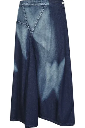 YOHJI YAMAMOTO Spódnice, Kobieta, Niebieski, M, Dżinsowa spódnica w kolorze indygo z klinem w kształcie trójkąta