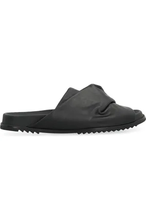 Rick Owens Buty, Mężczyzna, Czarny, 41 EU, Skórzane Klapki z Okrągłym Nosem