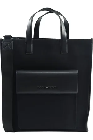 Emporio Armani Torebki, Mężczyzna, Czarny, ONE SIZE, Czarna torba bawełniana z metalowym logo