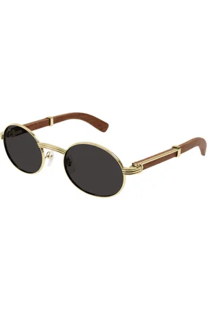 Cartier Akcesoria, unisex, Żółty, L, Złote i Drewniane Okulary Owalne