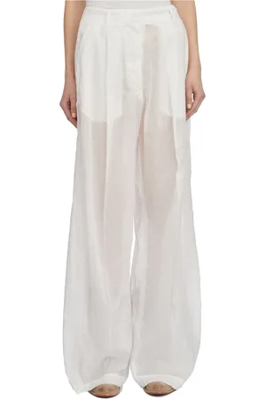 Thelatest Spodnie, Kobieta, Biały, XS, Spodnie Billie z bawełny i Tencel
