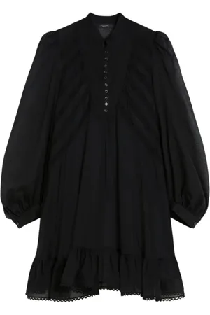 Max Mara Sukienki, Kobieta, Czarny, M, Czarna Koronkowa Sukienka Falbana