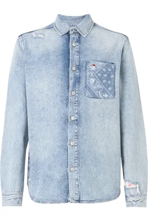 Tommy Hilfiger Koszule, Mężczyzna, Niebieski, S, Koszula jeansowa z detalami paisley