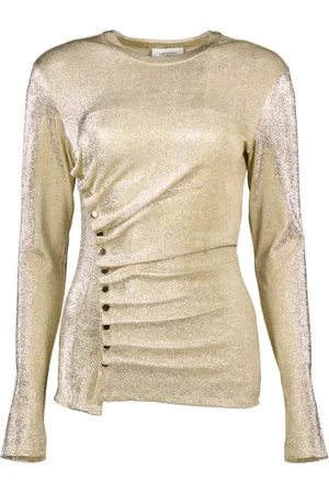Paco rabanne Koszulki, Kobieta, Żółty, S, Metaliczny Złoty Top Drapowany