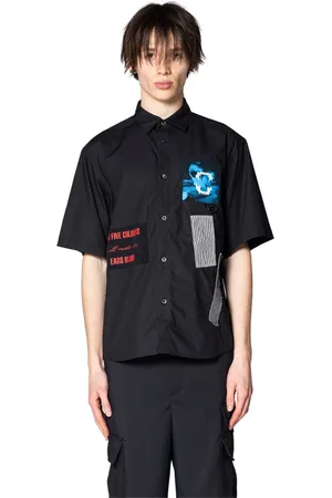 UNDERCOVER Koszule, Mężczyzna, Czarny, 2XL, Czarna Koszula z Bawełnianego Poplinu z Aplikacjami Graficznymi