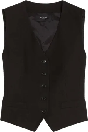 Max Mara Kurtki, Kobieta, Czarny, S, Kamizelka z wiskozy i lnu