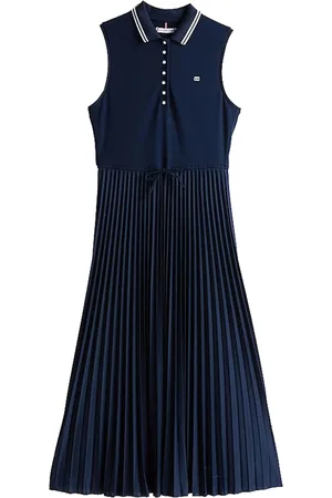 Tommy Hilfiger Sukienki, Kobieta, Niebieski, M, Granatowa Sportowa Plisowana Sukienka Polo