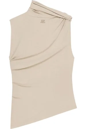 Courrèges Koszulki, Kobieta, Beżowy, M, Beżowy Top z Logo Asymetryczny Bez Rękawów