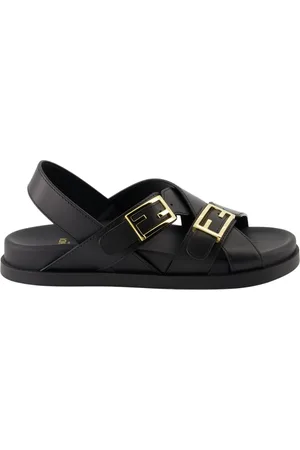 Fendi Buty, Kobieta, Czarny, 37 EU, Czarne skórzane sandały letnie