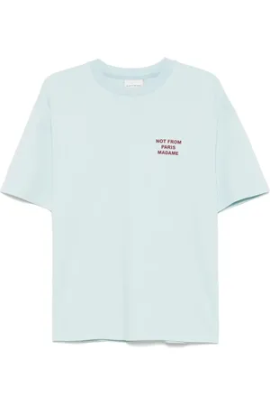 Drôle de Monsieur Koszulki, Mężczyzna, Niebieski, XS, Niebieski T-shirt z hasłem Nie z Paryża
