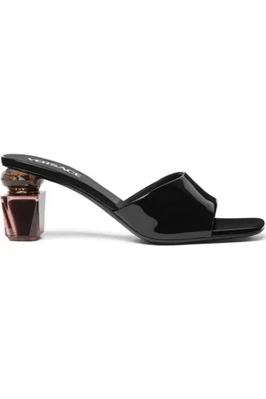VERSACE Buty, Kobieta, Czarny, 36 EU, Czarne Skórzane Sandały Z Rzeźbionym Obcasem