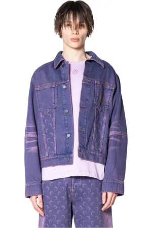 Marine Serre Kurtki, Mężczyzna, Fioletowy, L, Denim, Fioletowa Moon Laser Denim Trucker Jacket