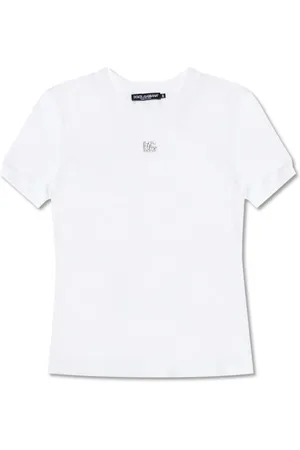 Dolce & Gabbana Koszulki, Kobieta, Biały, L, T-shirt z aplikacją z logo