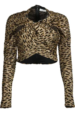 Paco rabanne Koszulki, Kobieta, brązowy, S, Top z nadrukiem leoparda Wiosna-Lato 2025