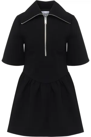 Ganni Sukienki, Kobieta, Czarny, S, Czarna Mini Sukienka z Bonded Crepe