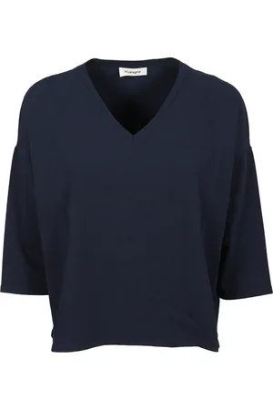 KANGRA CASHMERE Swetry, Kobieta, Niebieski, L, Niebieski Top z Wiskozy z Okrągłym Dekoltem